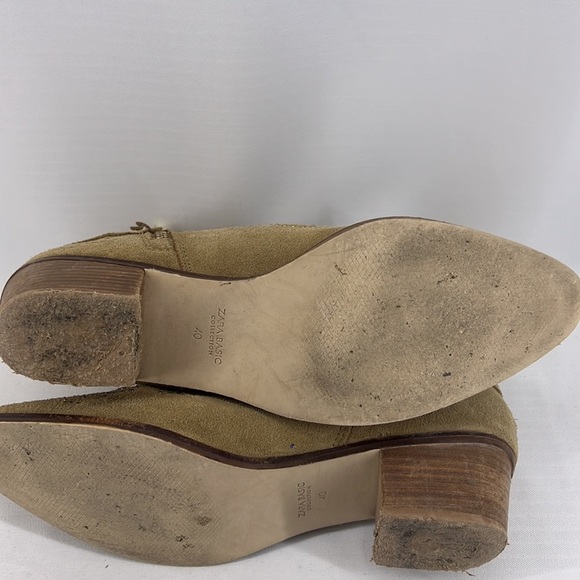 Zara Tan Suede Leather Studded Buckle Ankle Boot Booties - Picture 10 of 12